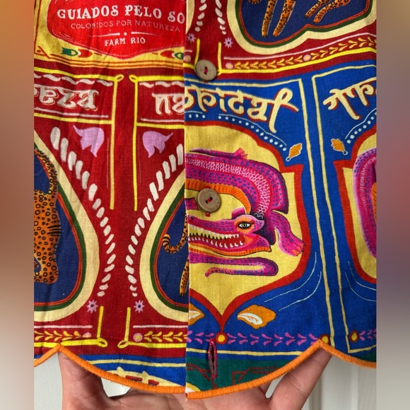 Farm Rio Graphic Scalloped Mini Shirt Dress, Size L - Picture 10 of 14